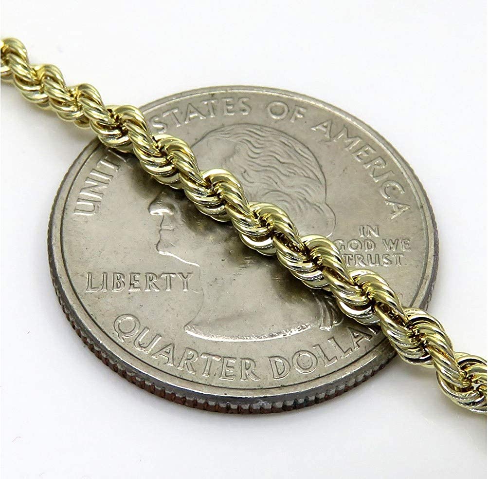 10K Gold 2MM 3MM 4MM Diamond Cut Rope 