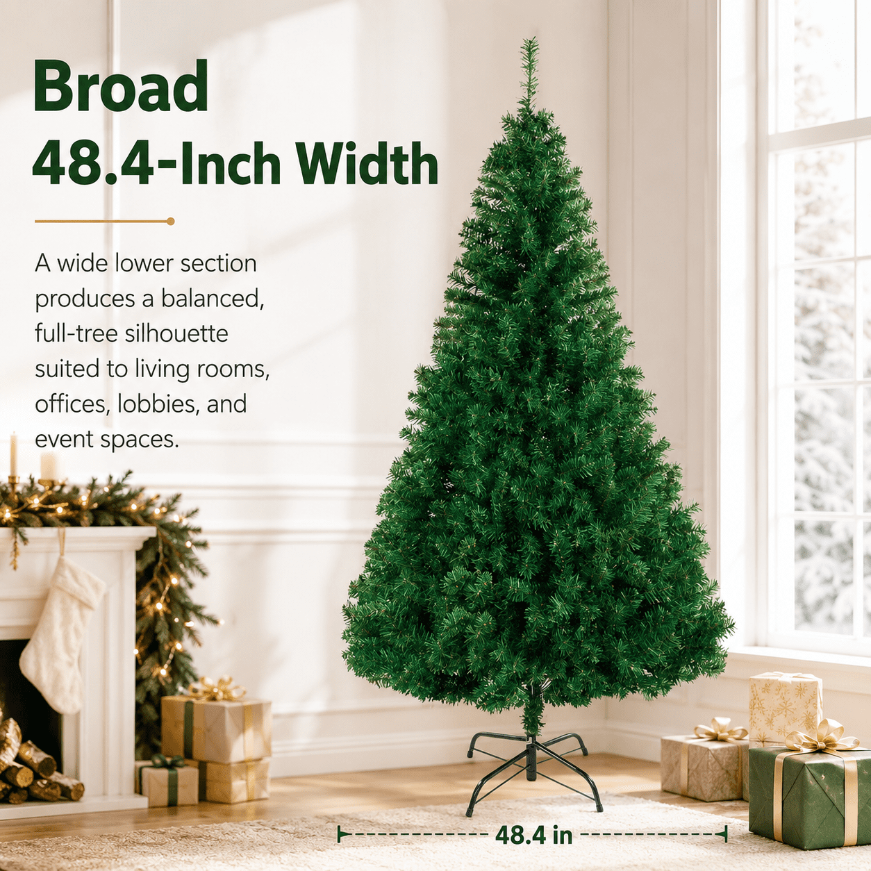 Alvantor 7 ft Unlit Artificial Christmas Tree with 1100 PVC Branch Tips and 3-Screw Metal Stand, Green