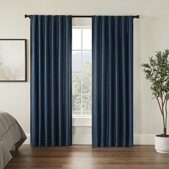 Eclipse Fresno Blackout Curtain Panel, Back Tab Window Curtain, Thermaweave, (1 Panel), 52 In Wide x 63 In Long, Dark Blue