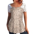 thumbnail image 1 of Mujeres Tops Casual verano encaje manga corta Split cuello túnica impresa camisetas camisetas Tops OAVQHLG3B Store lin121212, 1 of 5