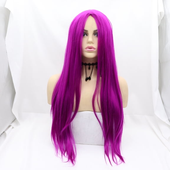 Purple Synthetic Wig Middle Part Long Straight Wigs for Women Full Machine Made Wig 24 Inches