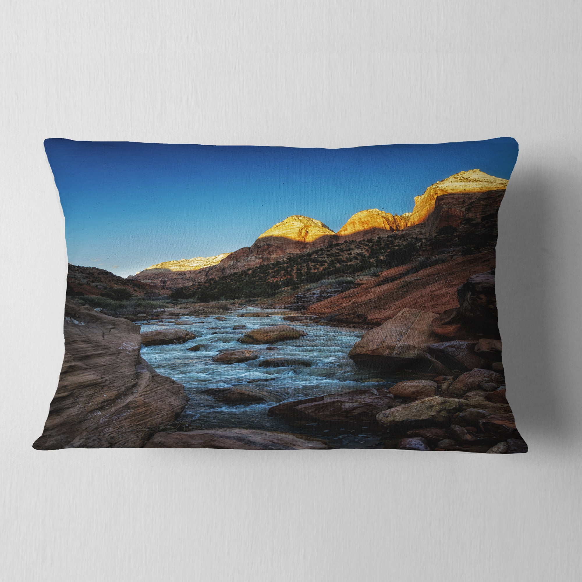 Designart Rapid Virgin River - Landscape Photography Throw Pillow - 12x20