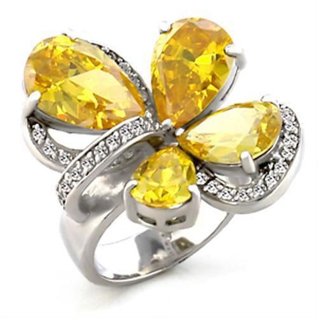 Bague en Laiton Rhodié avec AAA Grade CZ en Topaze pour Femme Topaze Couleur Pierre Style 6X044 Taille 9