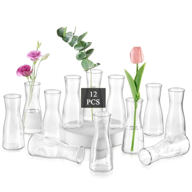 Juego de 12 flores transparentes con forma de capullo de vidrio para centros de mesa, Jarrón Glasseam