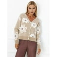 thumbnail image 2 of Women'S Floral Print Button Down Cardigan V Neck Drop Shoulder Knit Outerwear  M, 2 of 7