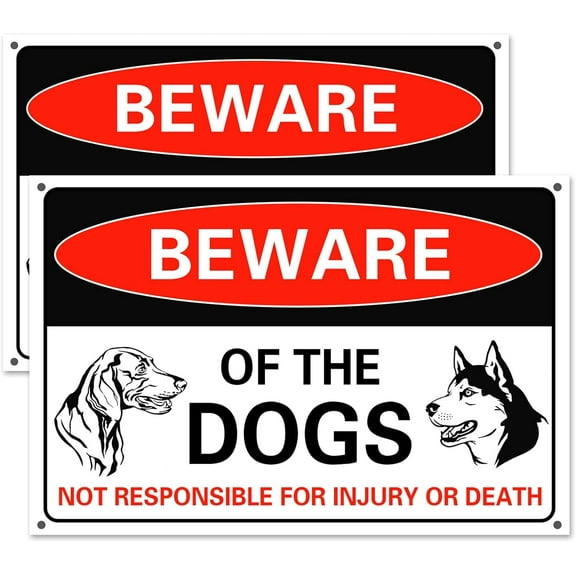 2 Pack Beware of Dog Sign Private Property No Trespassing Dog Warning Signs Metal Tin Warning Sign High Reflective Film Not Responsible for Injury Or Death 12x8", UV Protected and