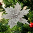 thumbnail image 4 of 13.3" Large Heads Christmas Glitter Flowers Christmas Tree Ornaments Artificial Flowers with Picks Stems for Xmas Tree Party DIY Holiday Decorations, 4 of 4