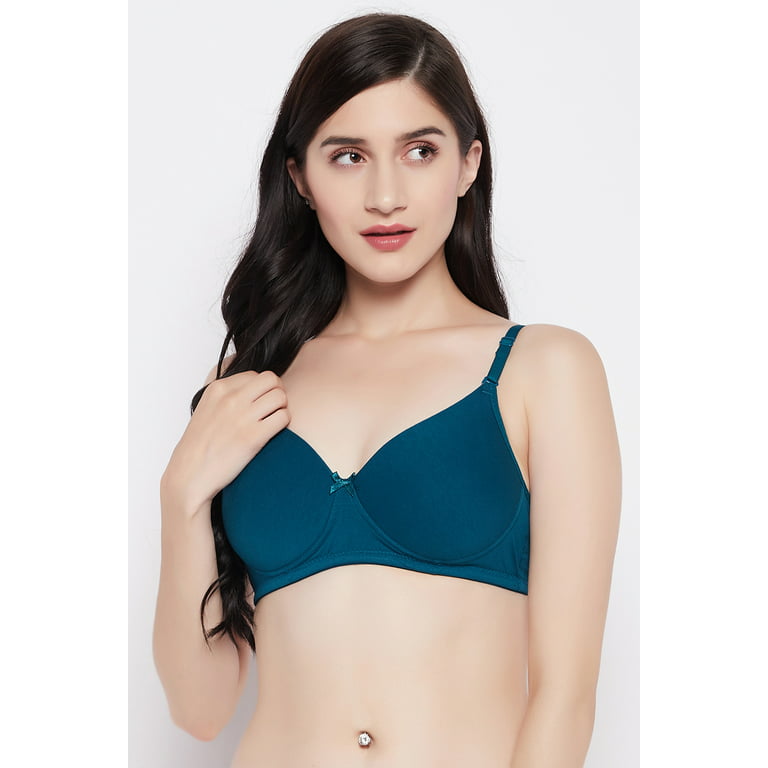 Clovia Padded Non-Wired Demi Cup Multiway T-shirt Bra in Teal Blue - Cotton