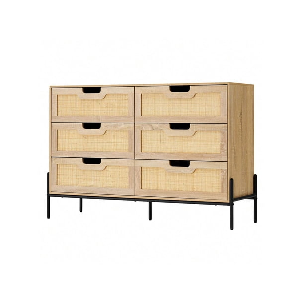 6 - cajón cómoda para dormitorio: natural rattan cajones, spacious almacenamiento, wood chest con metal legs para dormitorio, sala de estar, hallway, o entrada (5 - cajón cómoda)