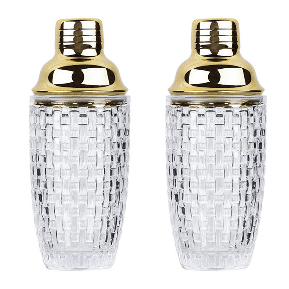 2X 13Oz Glass Cocktail Shaker Set - for Cocktails, Drink Shakers and Gold