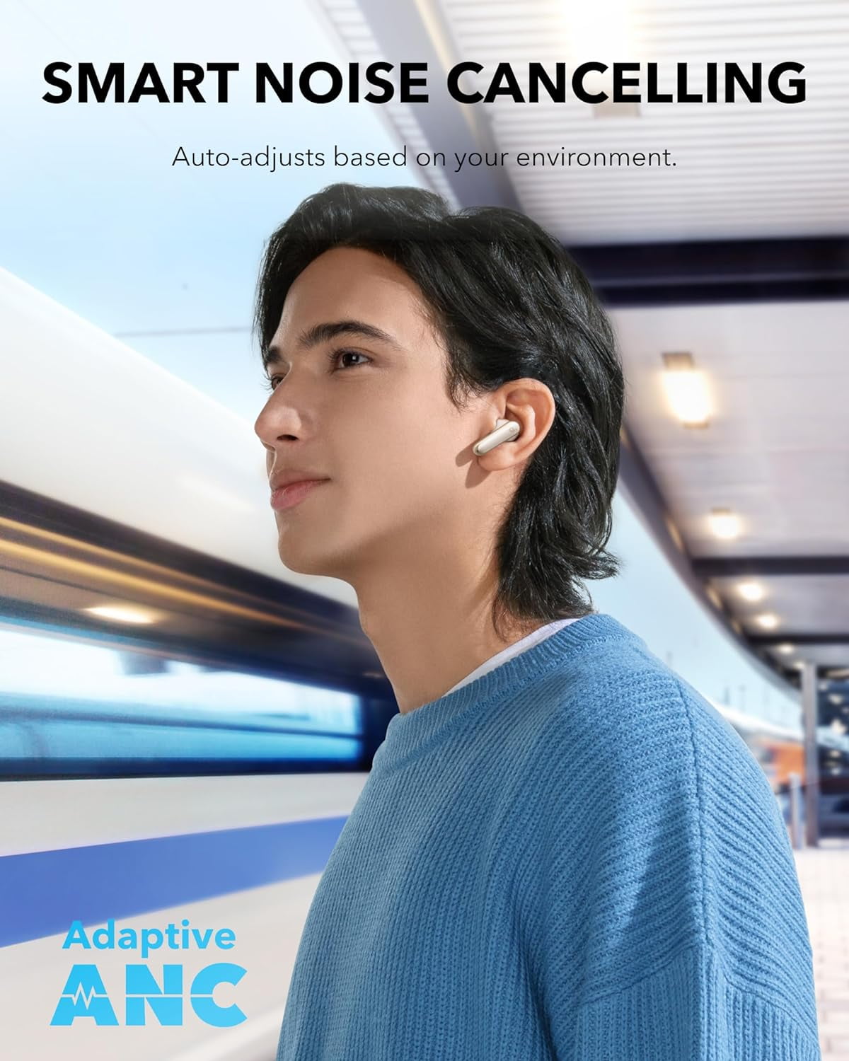 Soundcore P40i Noise Cancelling Wireless Earbuds, Adaptive ANC, 60H Playtime, Heavy Bass, 2-in-1 Case Phone Stand, IPX5, Wireless Charging, Bluetooth 5.3