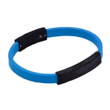 Arista Men's Blue Leather Bracelet in Black Plated Solid Stainless Steel, 8"