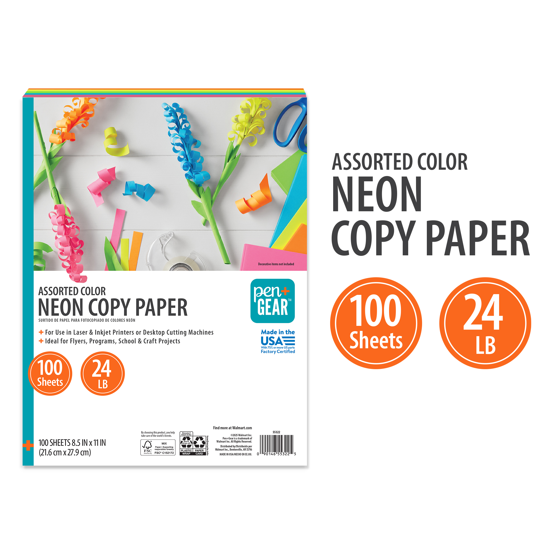 Papel para copias neón surtido Pen+Gear, 8.5" x 11", 24 lb, 100 hojas 2