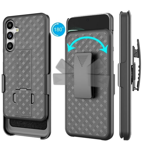 Galaxy S23 FE 5G 2023 Holster Case, Combo Shell Slim Rugged Takfox for Samsung Galaxy S23 FE 5G 2023  6.4" Case Cover with Kickstand, Swivel Belt Clip Holster Shockproof Protective Cover, Black