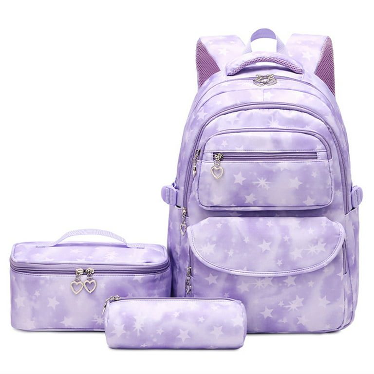 3PCS School Backpack for Girls, Kids Bookbags Set Primary Girls Students (Daypack + Lunch Bag + Pencil Case) (Navy Blue)