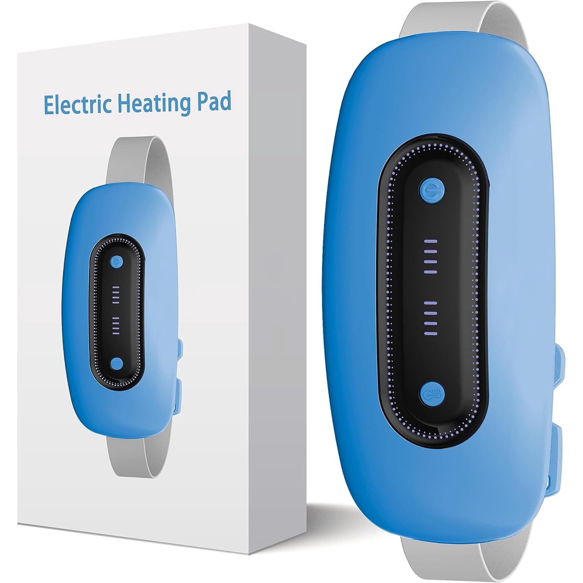 Cordless Heating Pad for Menstrual Cramps, Portable Electric Heat Wrap with 4 Heat Levels & 4 Massage Modes, Rechargeable Belly Heating Pad Belt, Sky Blue