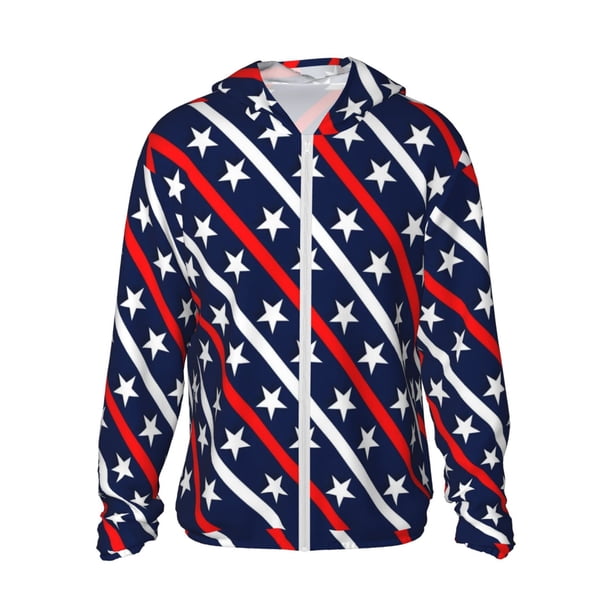 Fotbe Patriotic Star Chaqueta con Protección Solar UPF 50+ para Hombre y Mujer, Camisa con Capucha y Bolsillos-Large