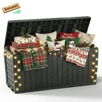 Seizeen Deck Box, 75 Gallon Resin Box on Wheels, Large Outdoor Storage Box, Outdoor Waterproof Storage Chest for Outside Furniture Cushions, Garden Tools, Black, D7226