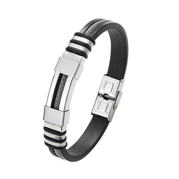 SGACAI Nueva pulsera de desintoxicación de acero de titanio estilo punk para hombres, pulseras de silicona B3V8 θш