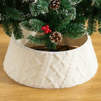 White Christmas Tree Skirt 28x21in, Cloth Tree Collar - Gift Storage Base Decor, Floor Protection Tree Apron, Festive Home/Mall Christmas Decoration, Reusable Holiday Tree Bottom Cover