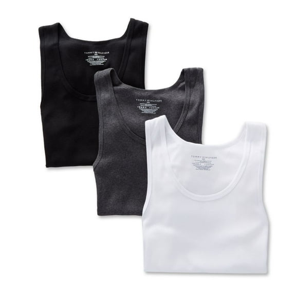 Men's Tommy Hilfiger 09TTK01 Basic 100% Cotton A-Shirt - 3 Pack (Carbon Heather L)