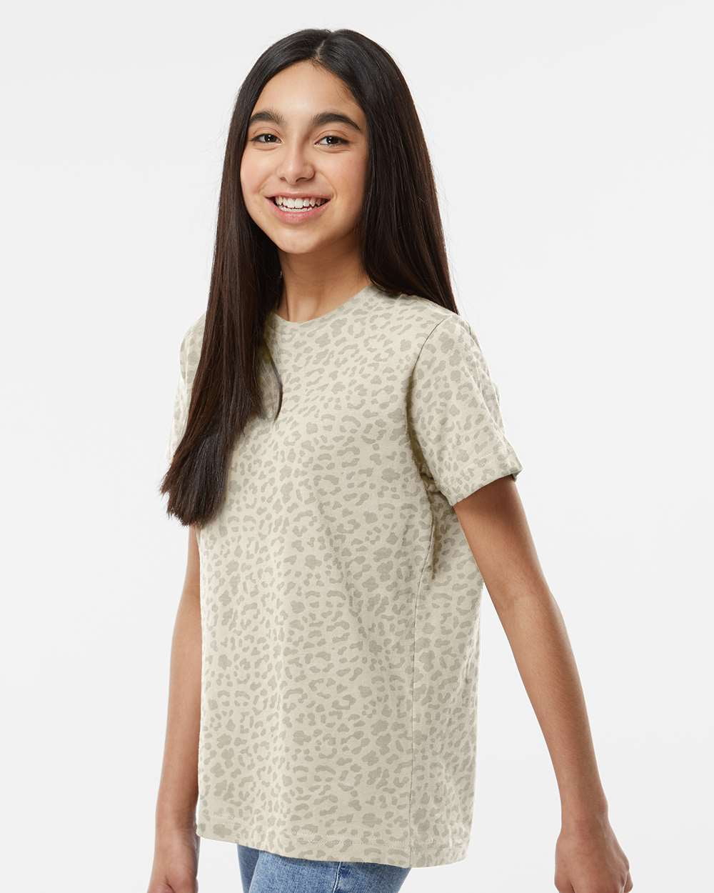 LAT B38038226 Youth Fine Jersey T-Shirt, Natural Leopard