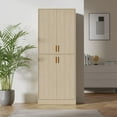 thumbnail image 3 of Cozy Castle Kitchen Pantry Storage Cabinet 71" Tall 4 Doors Wood Freestanding Cupboard with 2 Adjustable Shelves for Dining Room Living Room, Laundry, Bathroom, Oak, 3 of 7