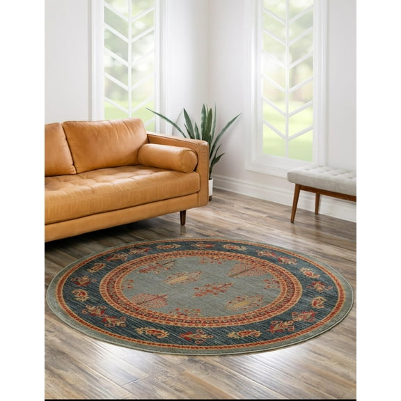 Rugs.com Kashkuli Gabbeh Collection Rug – 8' Round Light Blue Medium Rug Perfect For Kitchens, Dining Rooms