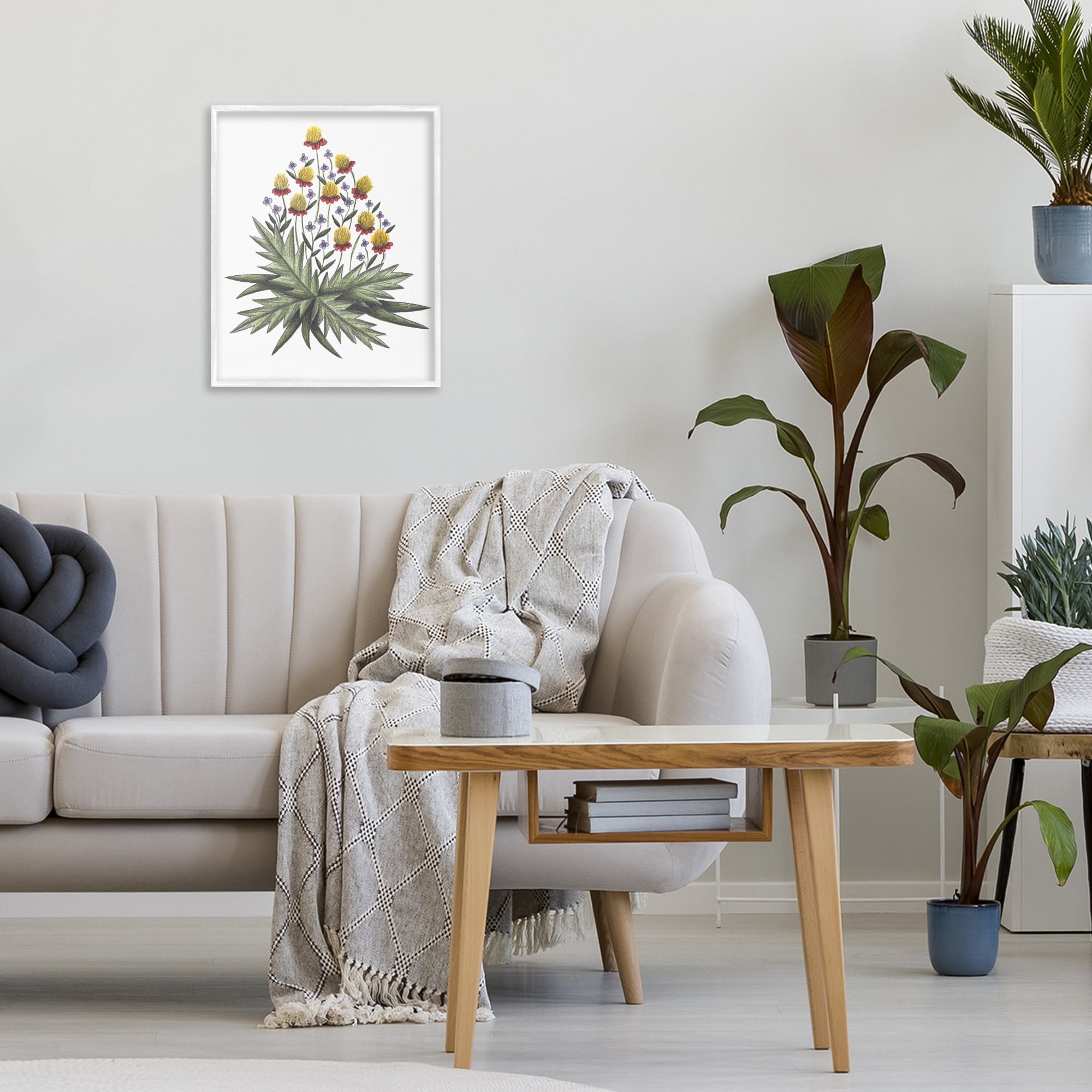 Yellow Leafy Wild Flowers White Framed Giclee Art, design by Cecilia Battaini