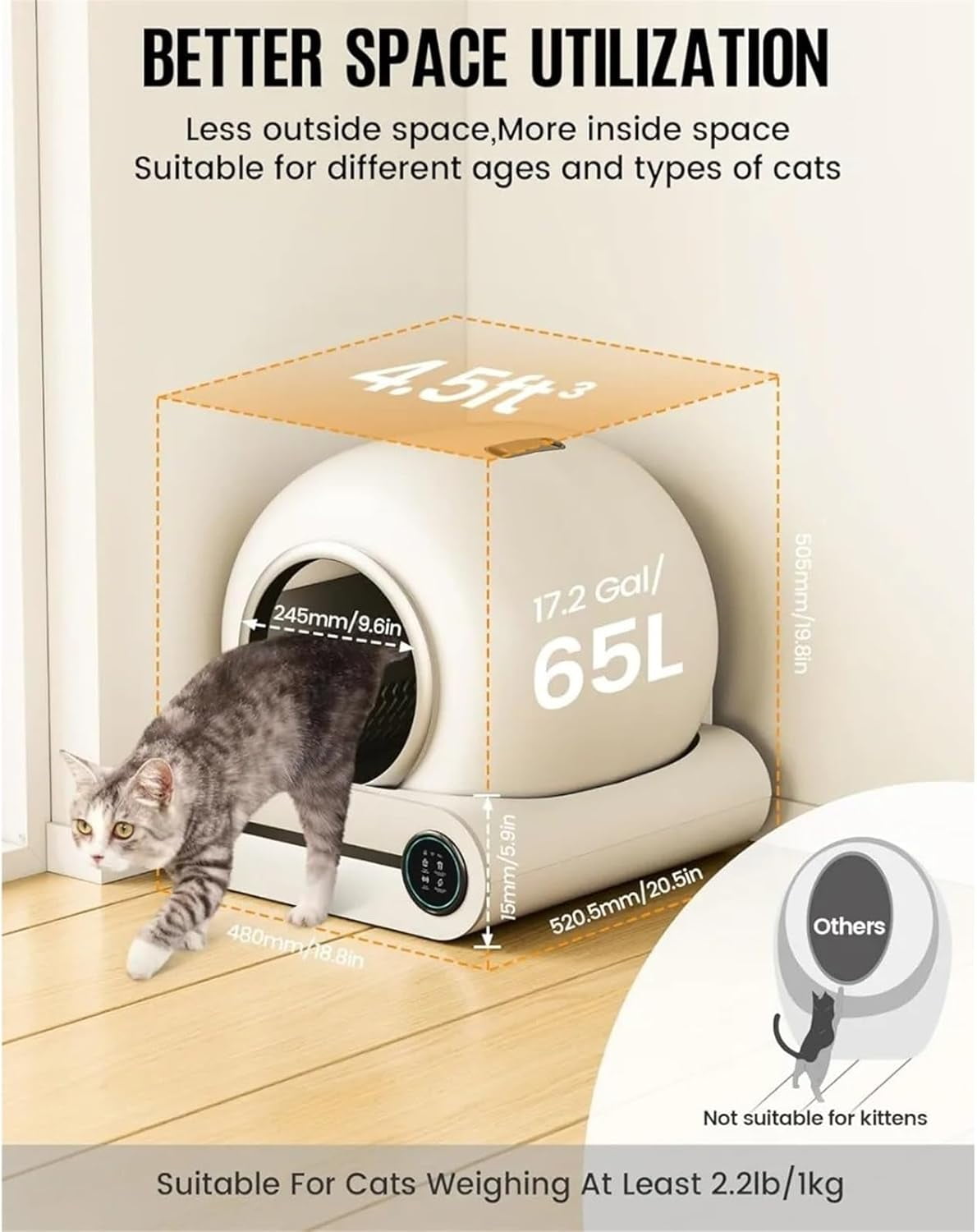 65L Automatic Smart Cat Litter Box Self Cleaning Fully Enclosed Cat Litter Box Pet Toilet Litter Tray Pet Products(Ti Pro with APP)