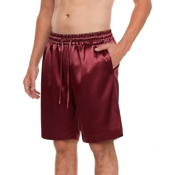 IROINNID Men's Shiny Silk Like Quick Dry Shorts with Elastic Drawstring Waist and Side Pockets Lightweight Casual Summer Beach Vacation Home Relaxed Wear