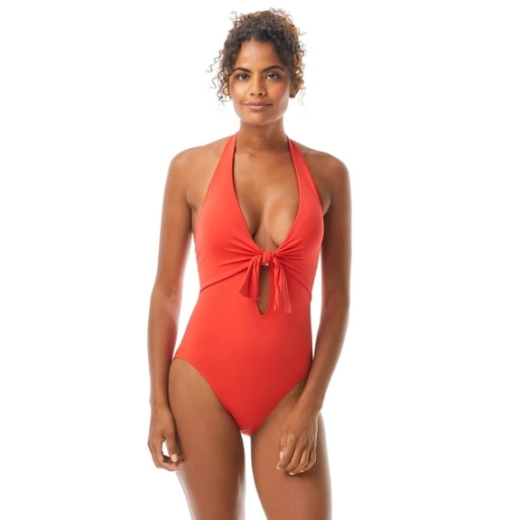 Vince Camuto POPPY Knot-Front Halter One-Piece Swimsuit, US 12