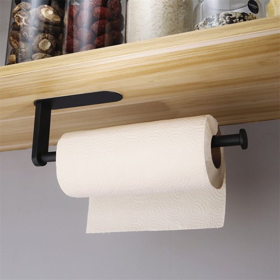 Paper Holder Paper Towel Holder Mrmosy Optional Perforated or Self-Adhesive Wall Mount Paper Towel Holder for Kitchen Sturdy and Durable Kitchen Organization Black