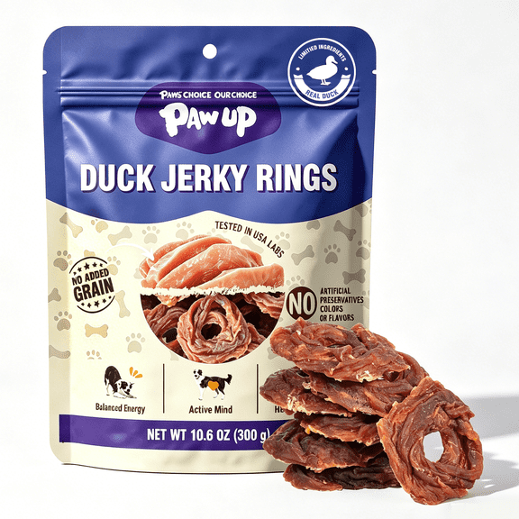 PAWUP Dog Treats Duck Jerky Rings, High Protein Training Treats for Small Medium Large Dogs, Heart Health with Taurine, 10.6oz