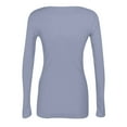 thumbnail image 4 of Fonma Womens Long Sleeve Stretch Crewneck Ribbed T-Shirt Fitted Casual Basic Tops Gray L, 4 of 6