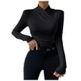 thumbnail image 3 of SHITINN Womens Slim Fitted Deep V Neck Wrap Top Long Sleeve T Shirts Womens Tops Short Sleeve Womens Shirts Summer Top, 3 of 8