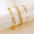 thumbnail image 3 of Womens Gold Plated Bracelet Set Multi-Layer Snake Bone Chain and Geometric Design with Gems Electroplated Finish, 3 of 6