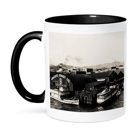 3dRose, Docks at Seattle Washington Pacific Coast Company Vintage, 11oz Two-Tone Black Mug