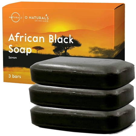 O Naturals 3 Bars African Black Soap Acne Problematic Skin Organic Ingredients Luxurious Texture Triple Milled Bar Soap Moisturizing Shea Butter Natural Vegan 4oz