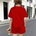 thumbnail image 3 of CYRBOKO Girls Athletic Outfit Sets, Casual Short Sleeve Elastic Waist Two-piece T-shirts with Shorts Red Size 9-10 T, 3 of 5