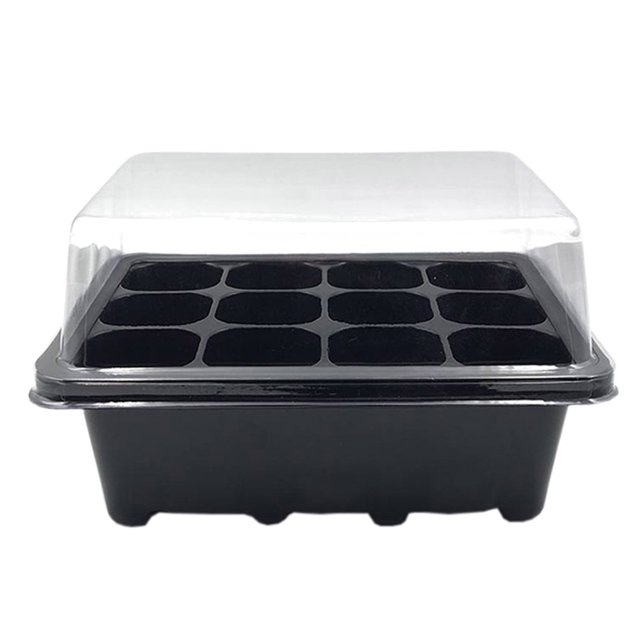 2pcs 12 Cells Seed Trays Seedling Starter Tray Humidity Seedling Starter Tray; Humidity Adjustable Plant Starter Kit with Dome and Base - Black