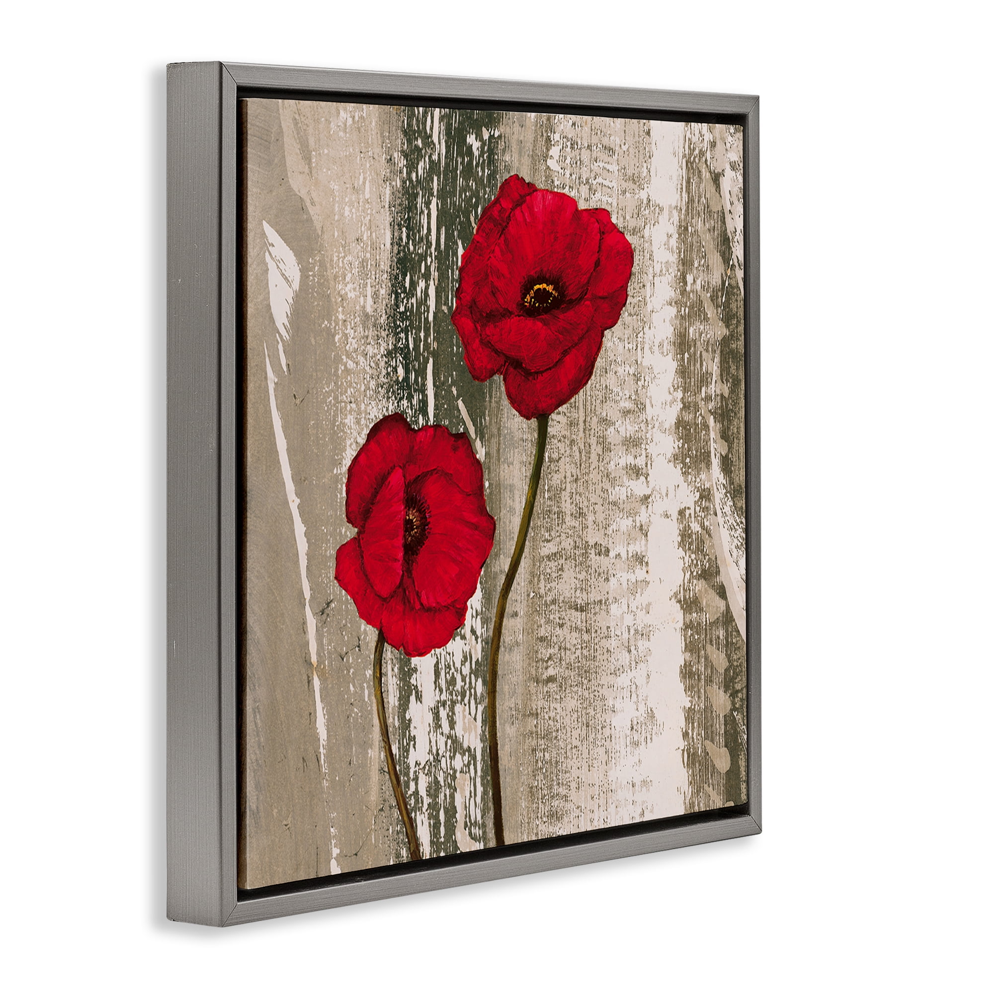 Stupell Industries Rustic Red Anemones Plants & Flowers Painting Gray Floater Framed Canvas Art Print Wall Art, 25 x 25