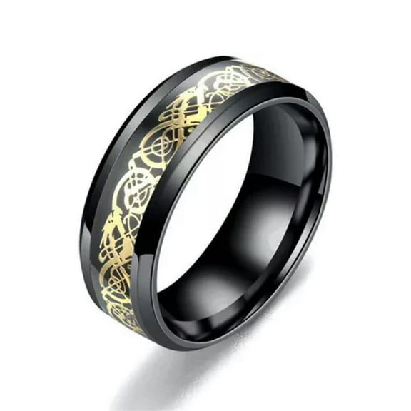 GKNET Fashion Silver Dragon Titanium Stainless Steel Men's Wedding Band Rings-dark black-12
