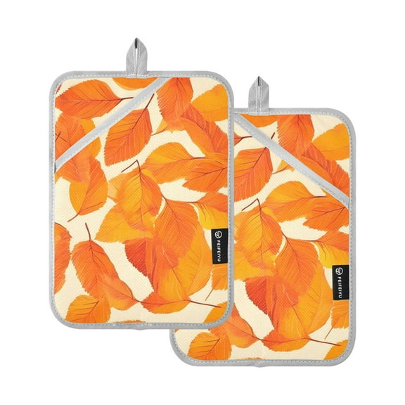 Orange Leaves Autumn Warmth Oven Mitts Pot Holders 2 pcs Heat Resistant for Kitchen Baking Grilling