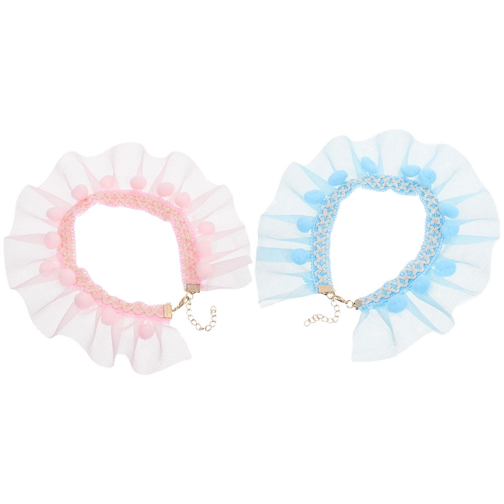 WHAMVOX 2Pcs Adjustable Pet Collar Lace Decorative Assorted Color for Cats and Dogs