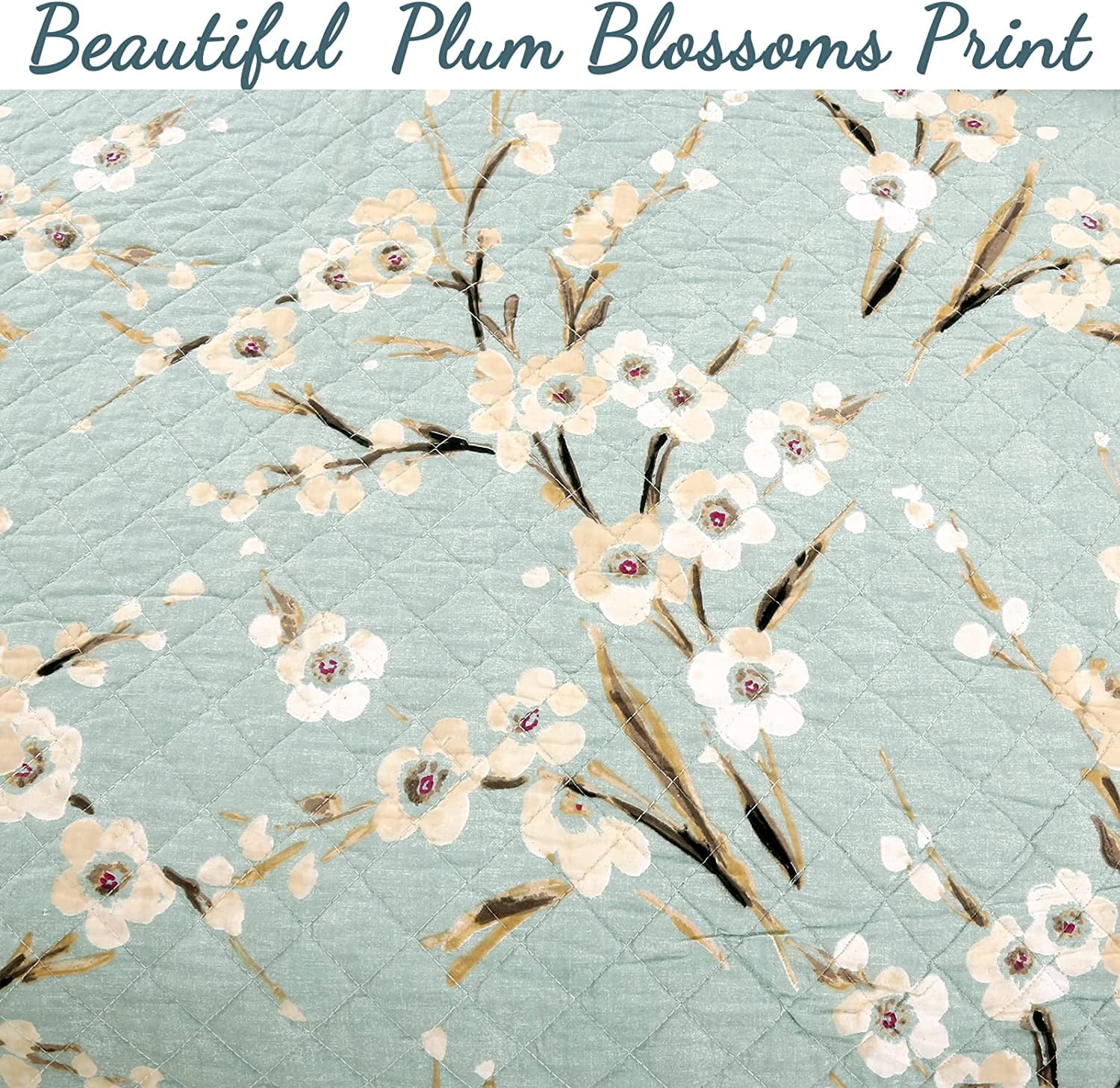 Cozy Line Home Fashions Sky Blue Floral Cotton Quilt, King - Reversible