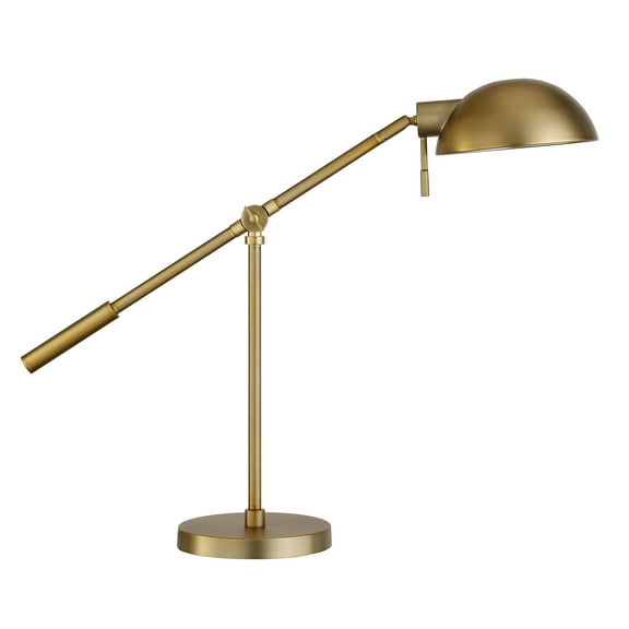 Evelyn&Zoe Dexter 23.25" Tall Boom Arm Table Lamp with Metal Shade, Brass/Brass