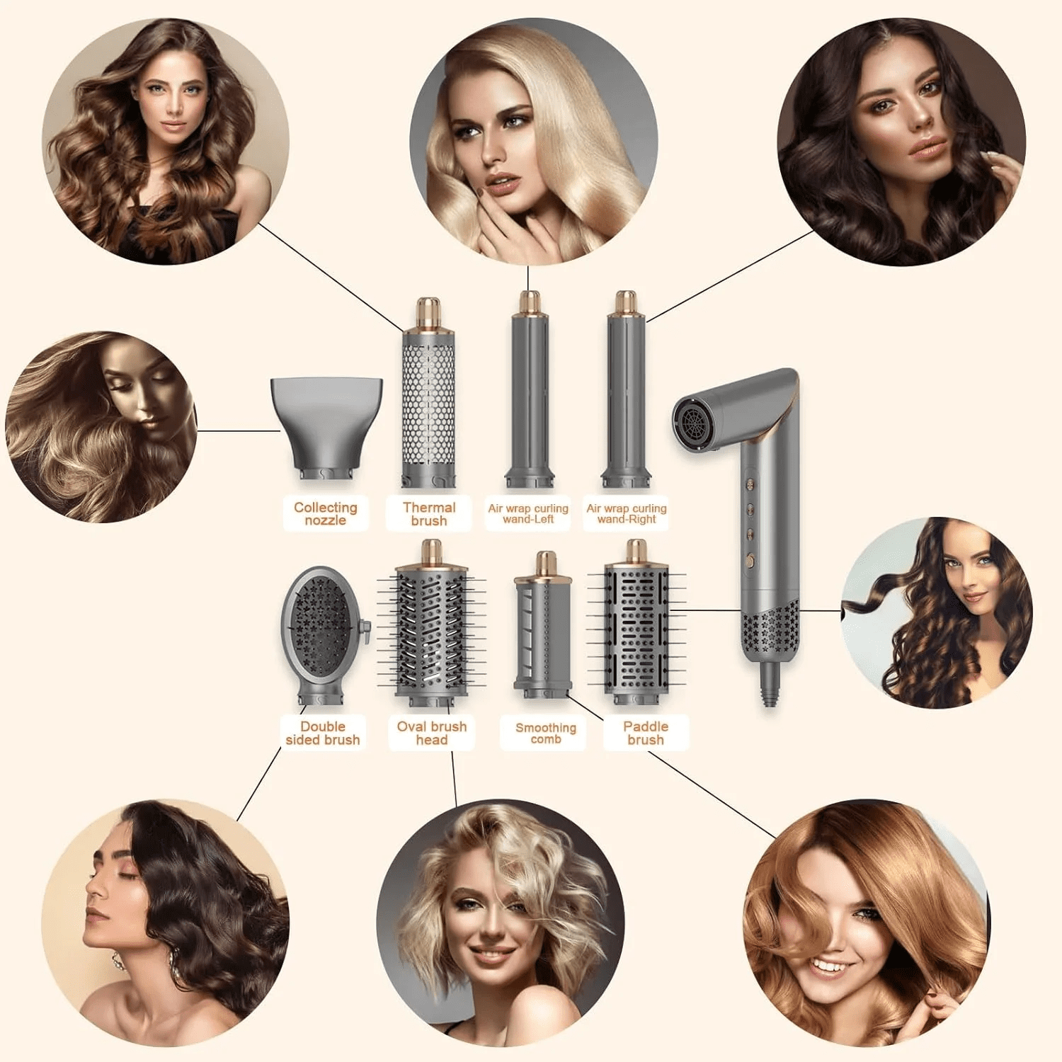 Complete Salon Styling Kit with Foldable Handle, 8-in-1 Versatile Hot Air Styler with Auto-Wrap Curlers & Ionic Technology for All Hair Types (Drying, Curling, Straightening)