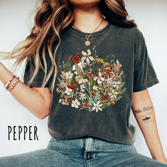 Sam Soft Cottage Wildflowers Shirt, Floral Shirt, Botanical Boho Shirt, Gift for Gardener, Cottagecore TShirt, Summer Flower Shirt