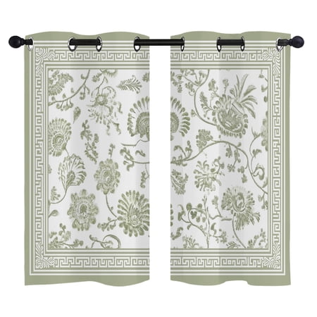 Sage Green Flowers Blackout Curtains 39 Inches Long Floral Geometric Classic Traditional Border Thermal Insulated Room Darkening Drapes with Grommets for Living Room 27.5 W x 39 L 2 Panels